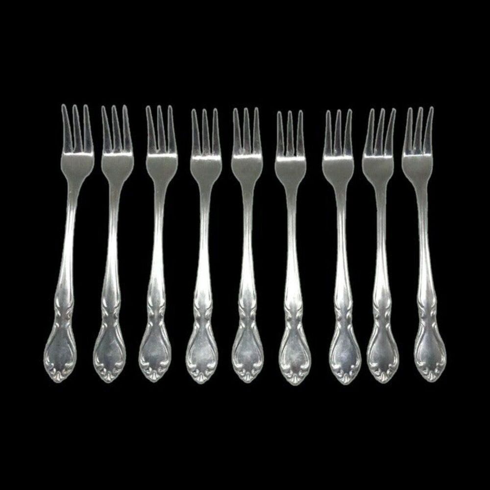 Stamped Stainless Steel Flatware Cocktail Seafood Fork-Japan-Vintage-Set of 9